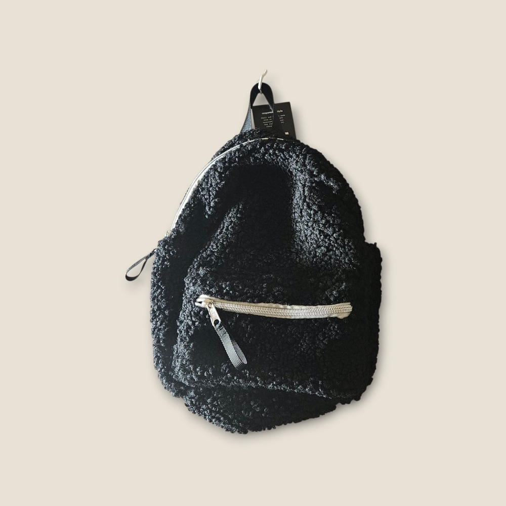 Stylish Black Sherpa Backpack